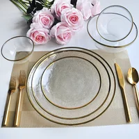 

Clear Gold rim Dinner Plate and fruit salad bowl Glass Dinnerware Sets for Home Wedding Decorative