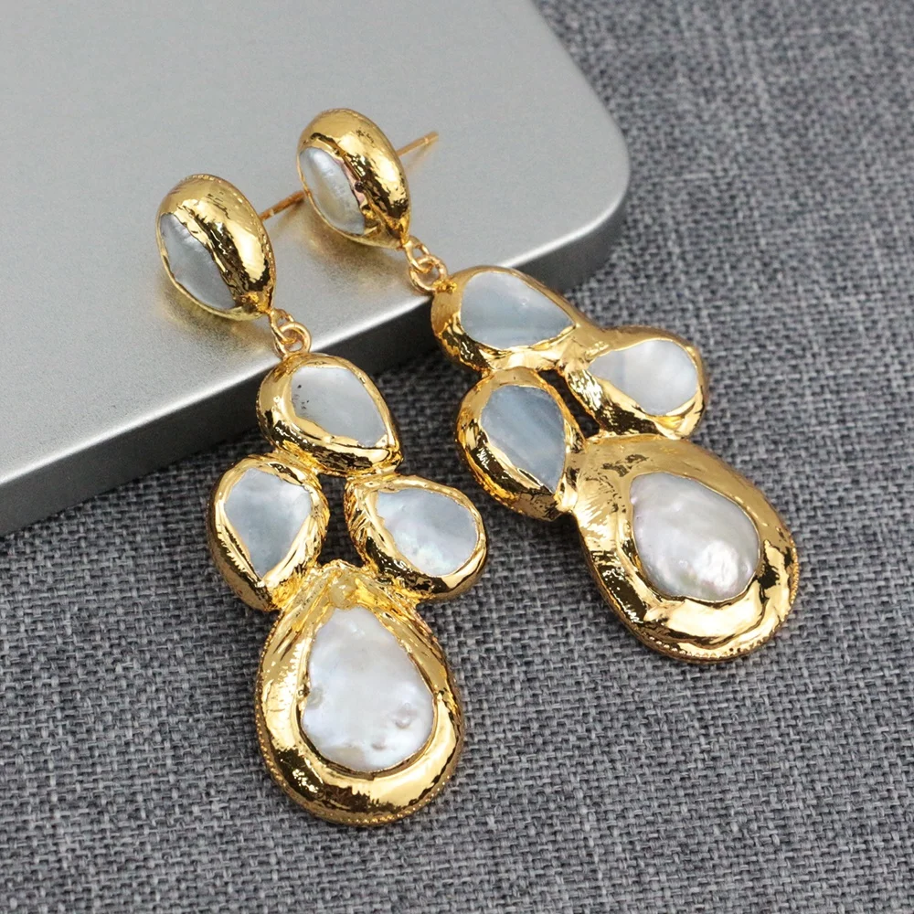 

LS-D1154 Gold Electroplated Pearl Jewelry For Wedding Jewelry Irregular Shape Pearl Drop Earring Freshwater Pearl Earring