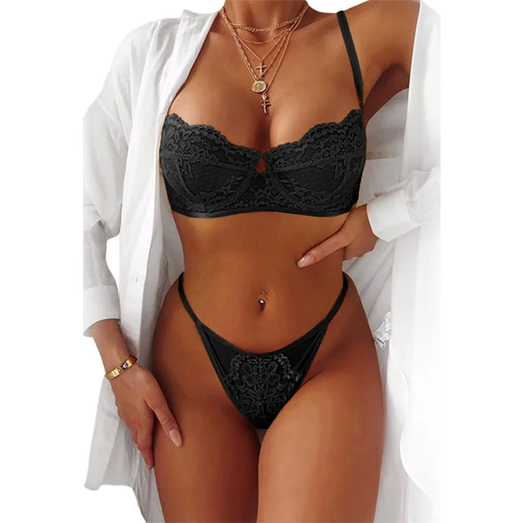 

Pink Hot Erotic Lace Adult Women Balconette Bralette Set,sexy Lingerie, As picture