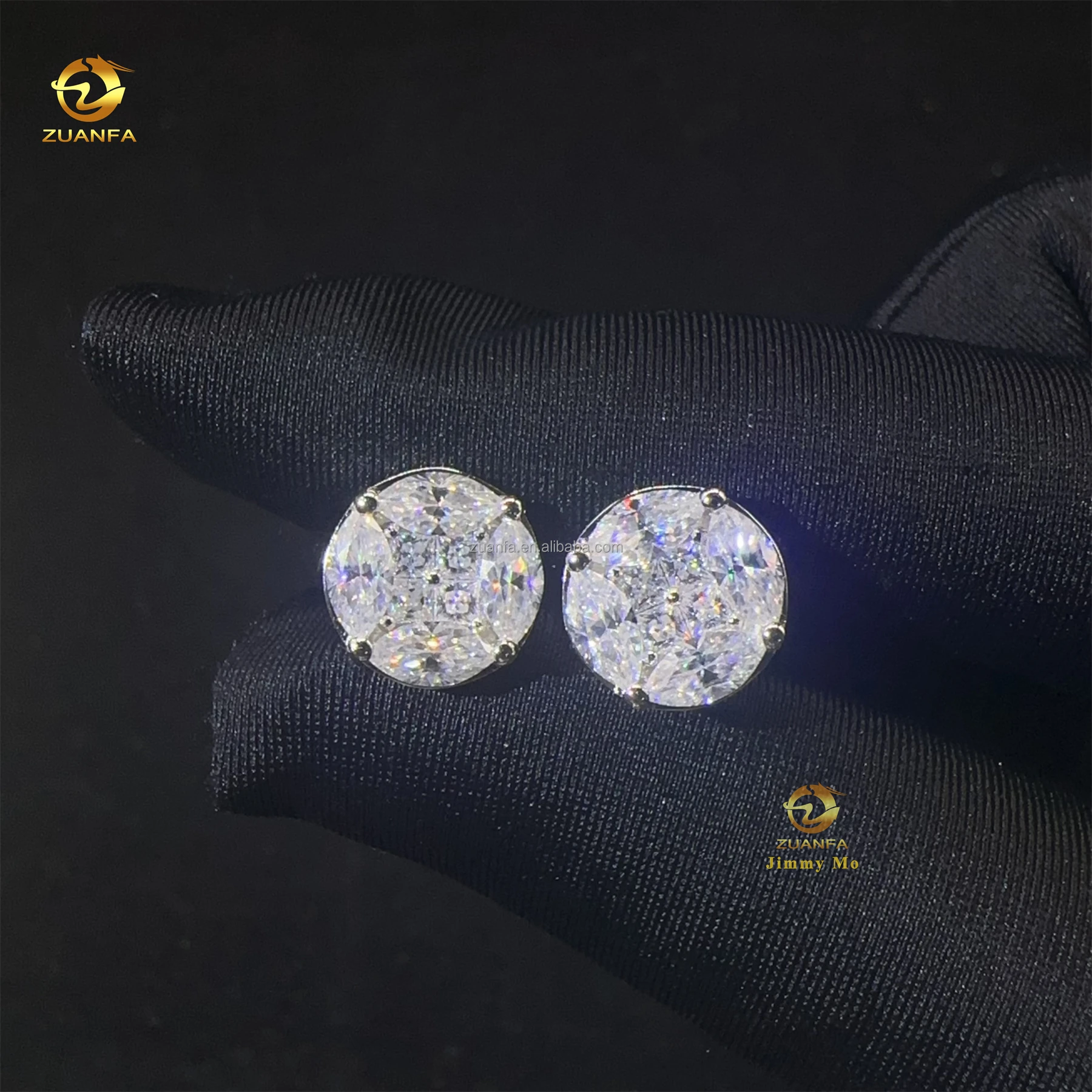 Hip Hop Luxury Rapper Style Iced Out Man Stud Earrings Marquise+Princess Moissanite Diamond Screw Back Stud Earring 925 Silver