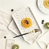 Dinnerware china supplier terrazzo decal 10 inch rectangle dessert sushi ceramic plates