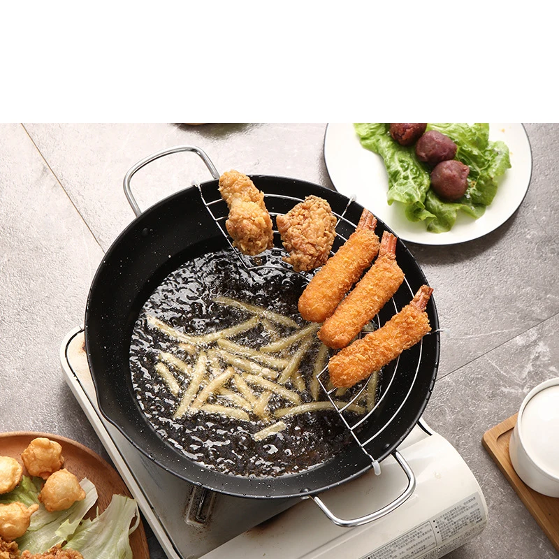 

Good Quality Stainless Steel Deep Fry Pan Pot Non-stick Tempura Pot Fryer With Drainer, Black