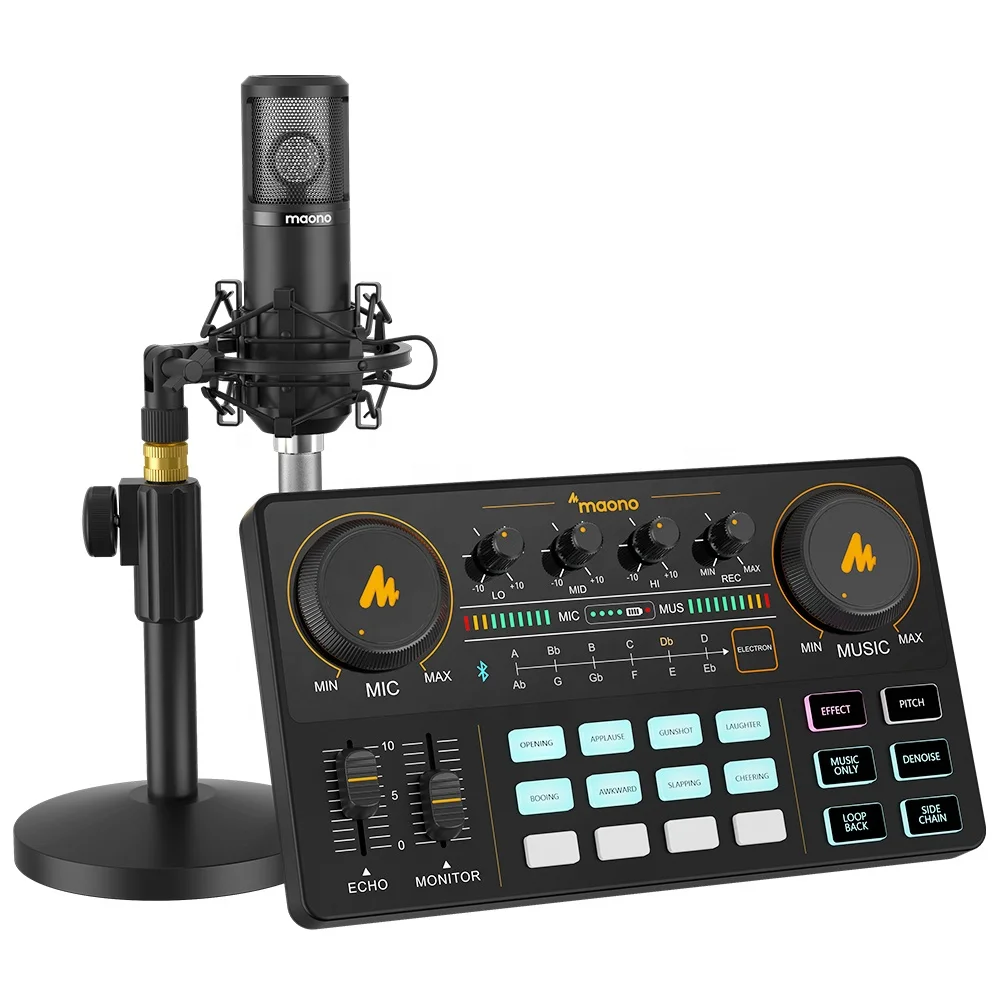 

MAONOCASTER Live Sound Card With Professional Studio Microphone Audio Interface Recording Good Sound Card Audio Interface Mixer, Black