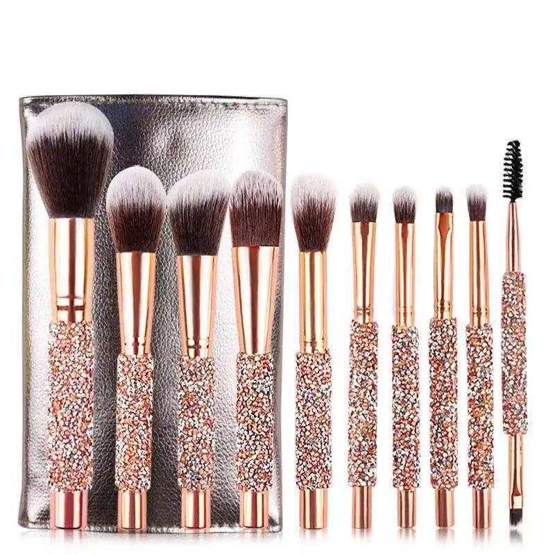 

10pcs New Arrivals Blinged Brueshes Makeup Diamond Brush Sets Beautiful Face Cosmetic Makeup Brush Vegan, Gold