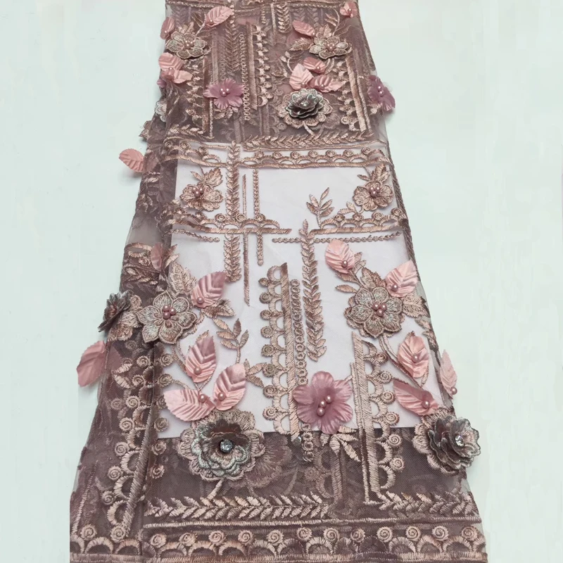 

Beautifical bridal 3d flower lace fabric luxury lace fabric embroidery french lace fabric beads for wedding ML44N224, Can be customized