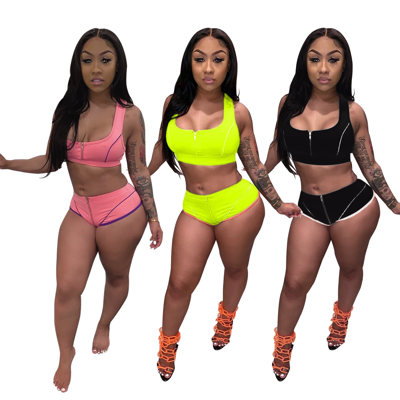 

FM-YZ1097 Hot Sale fashionable sexy vest sport gym shorts two piece outfits for women 2020, As pictures