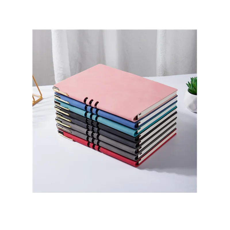 Customized Bulk A5 Hardcover Leather Journal Notebook Black with Thread Sewing Binding and Buckle