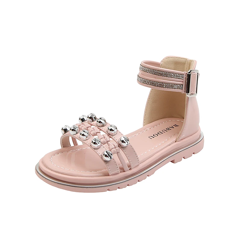 

2021 summer kids sandals girl Roman shoes children beach shoes, Pink/beige