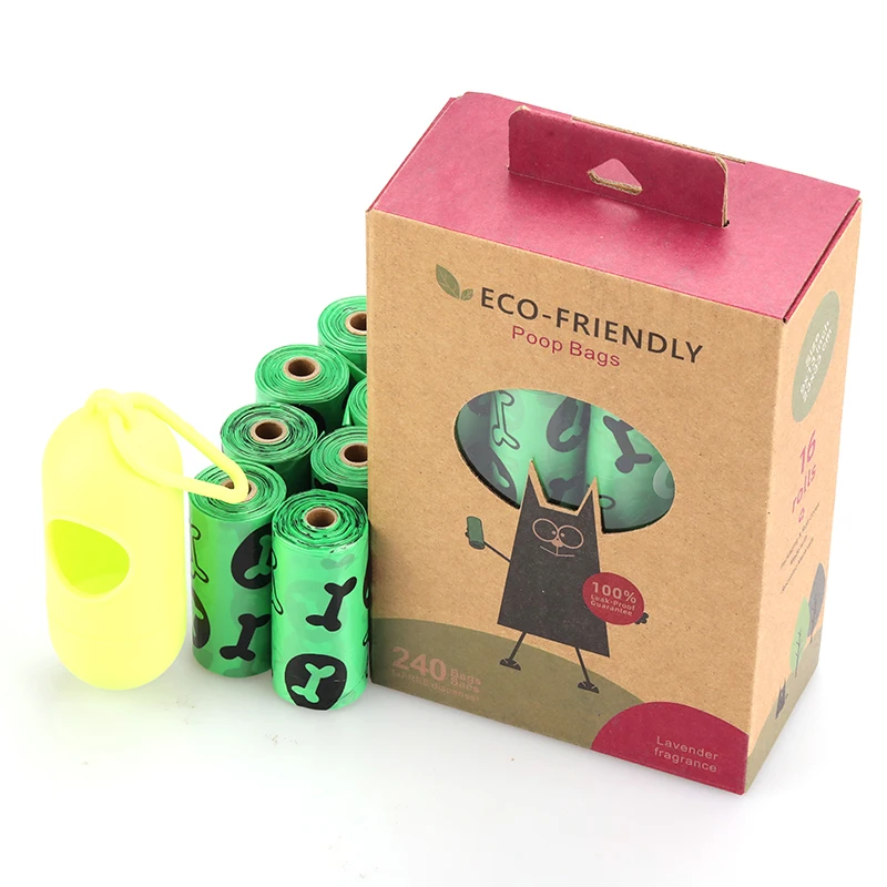 

Eco Friendly 16 Rolls Per Box Colorful Pet Poop Bag Biodegradable Compostable Dog Waste Bags With Dispenser, Green