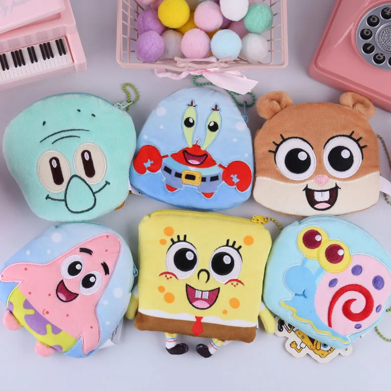 

Cute SpongeBob Patrick Star Coin Purse Bag Wallets Pouch Designer Female Kids Gift Card Holder Money Storage Bags Fluffy Plush, 6 color