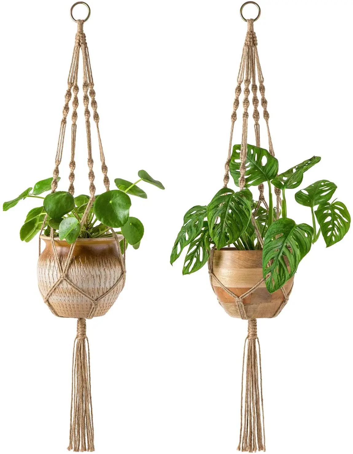

wooden air plant holder wall hanging basket macrame plant holders, White