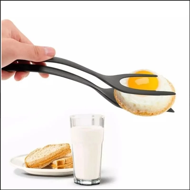 

2 In 1 Multipurpose Non-stick Food Clip Fried Egg Cooking Turner Pancake Spatula Pizza Barbecue Bread Clamp kitchen tongs
