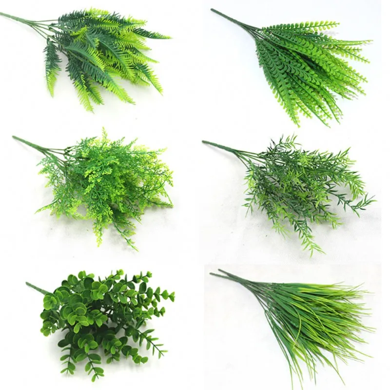 

7 Fork Artificial Plants Eucalyptus Grass Plastic Ferns Green Leaves Flower Plant Wedding Home Decoration Table Decors