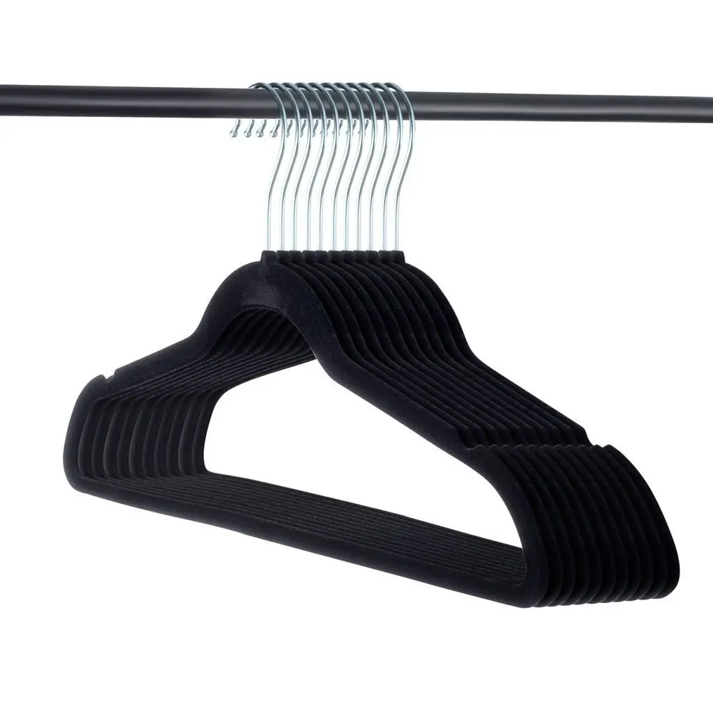 

Manufacturer wholesale black non-slip flocked hanger velvet suit coat clothes hangers, White