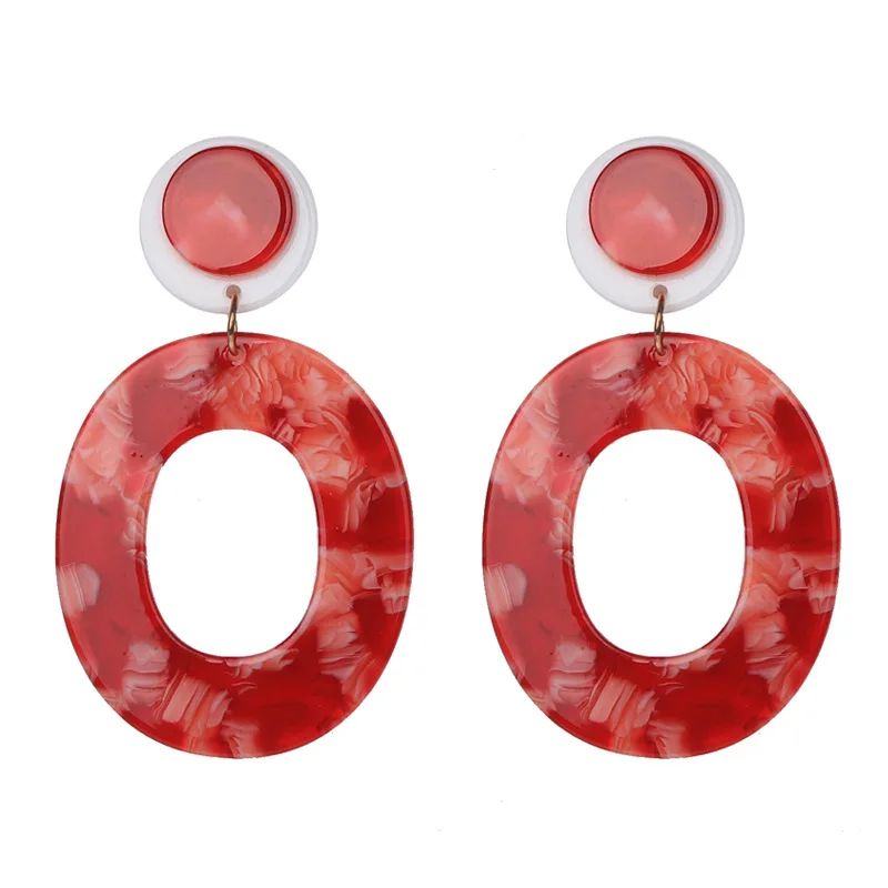 

New Arrive Colorful Exaggerated Big Large Women Ladies Mottled Cellulose Acetate Resin Acrylic Hoop Oval Drop Earring For Girls, As photo