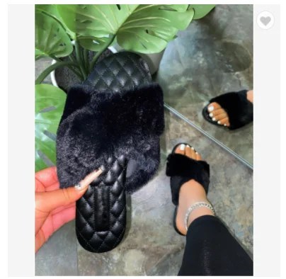 

Foma S8067 New style ready to ship flat base lady furry slippers women fashion shoes 2021, As picture