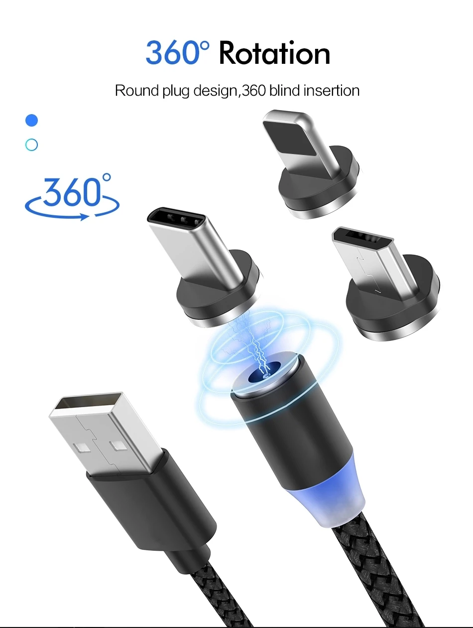 Custom Mobile Phone Fast LED Micro 3 in 1 Type C Magnetic Charging Data Losenda USB Cable - ANKUX.COM