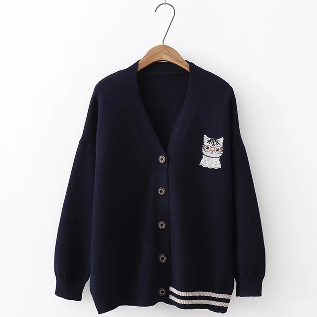 

Custom Sweet Korea Ladies Embroidery Knitted Knitwear Long Sleeve V Neck Women Cardigan Sweater, Customized color