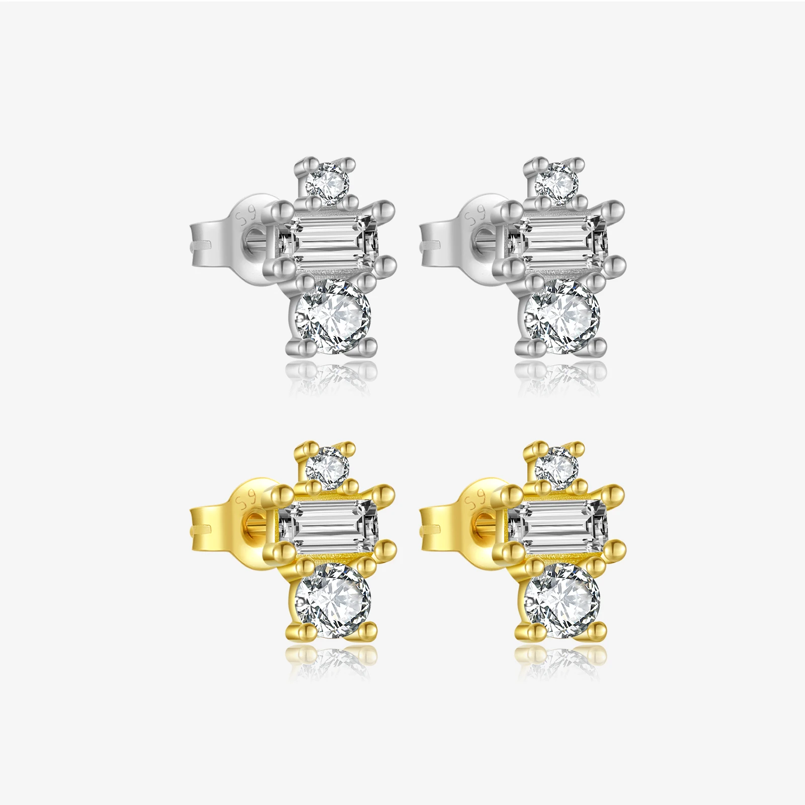 FUAMAY Aretes-y-accesori Por Mayor 18K Gold Vermeil Real Stud Silver Earrings Cluster CZ Stud Ear Rings Aretes De Mujer