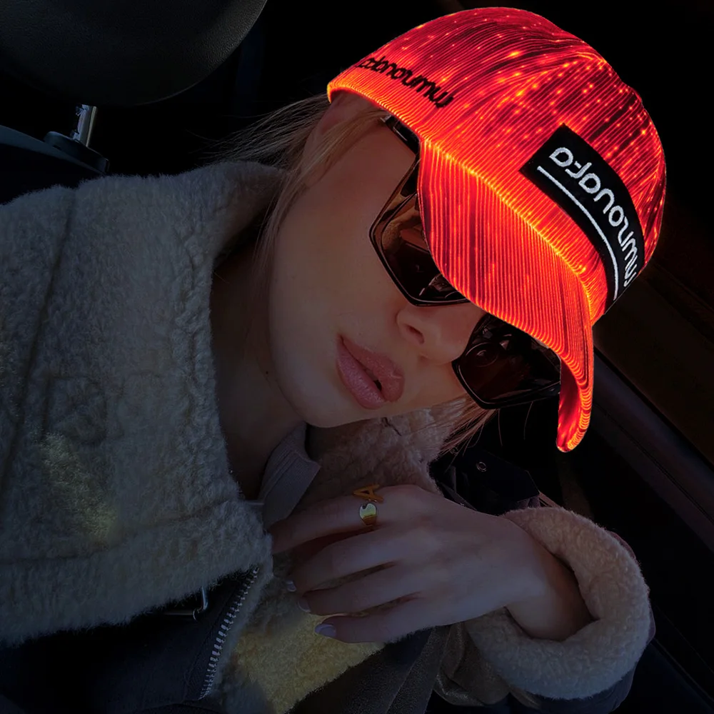 

Fiber Optic Cap LED hat with 7 Colors Luminous Glowing Hip hop Baseball Hats USB Charging Light up caps Even Party led Christmas
