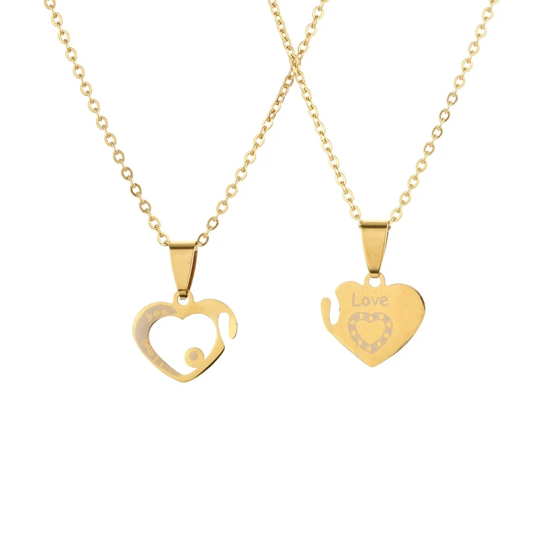 

Wholesale custom gift fashion jewelry necklace stainless steel 18k gold plated love heart couple pendant necklace