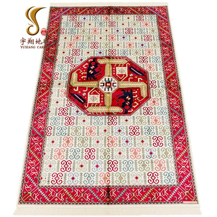 

Yuxiang New Custom 5*8 ft Red and Beige Color Azerbaijan Design Handmade Silk Carpet for Sale