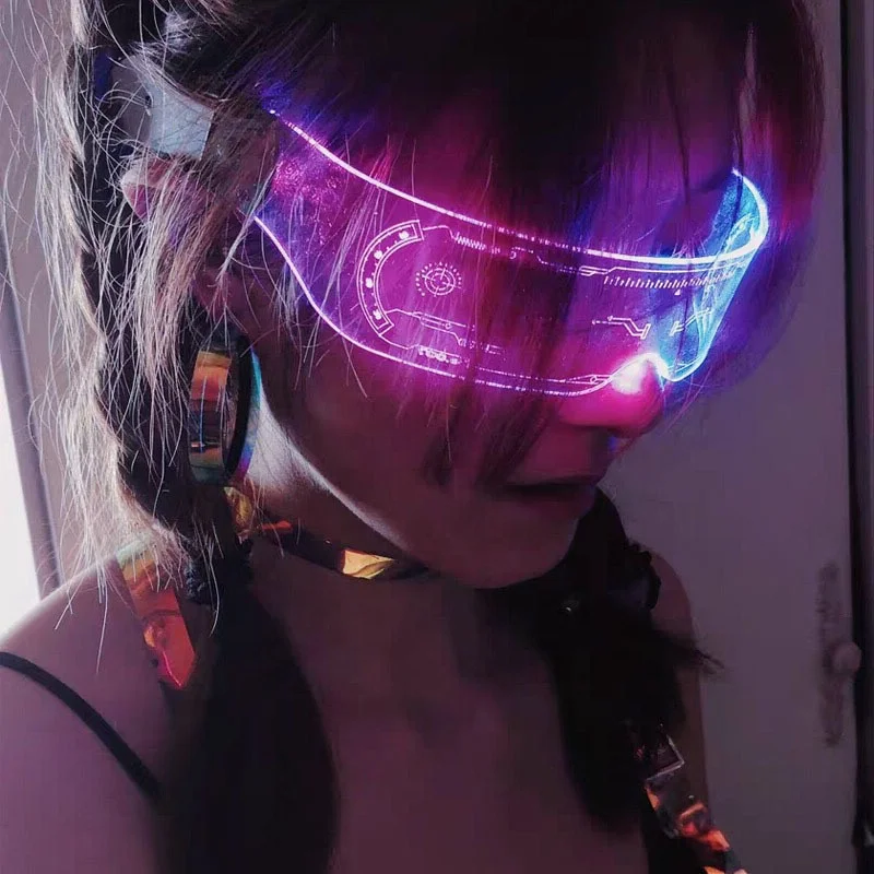 

Amazon Hot Sales Bar Disco Party LED Luminous Sunglasses Cyberpunk Future Science And Technology Sense Glasses Sunglasses