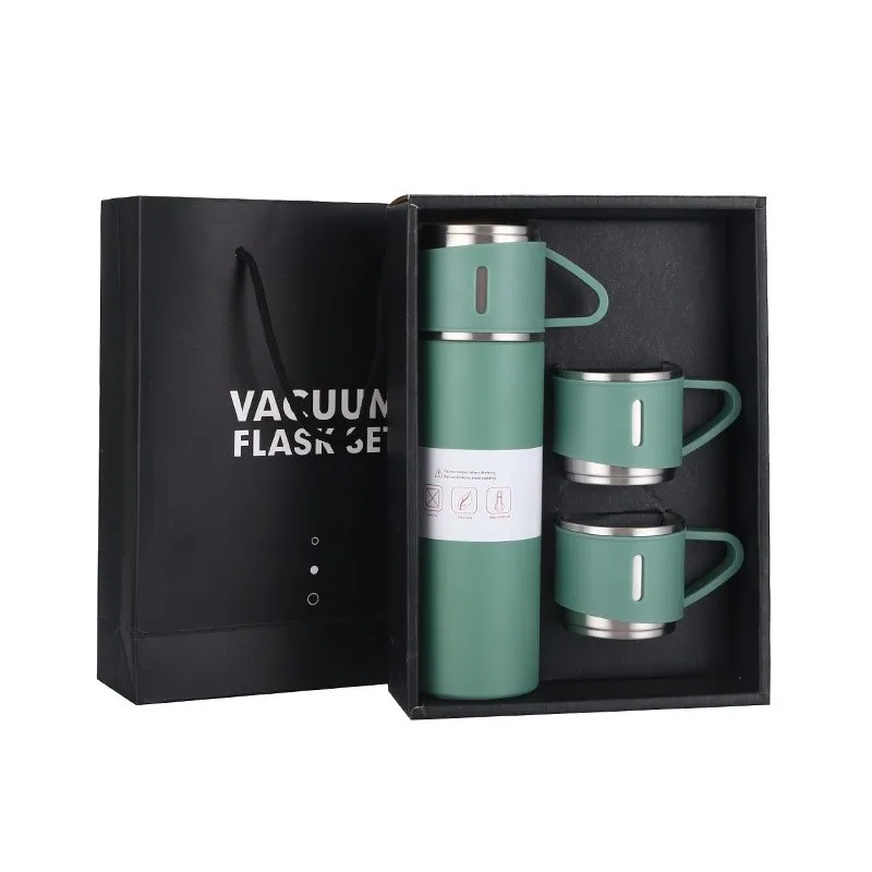 

High Quality 500ml Stainless Steel Corporate Vacuum Flask Travel Mug Business Thermos Cup Thermos Set One Cup Two Lid Gift Box