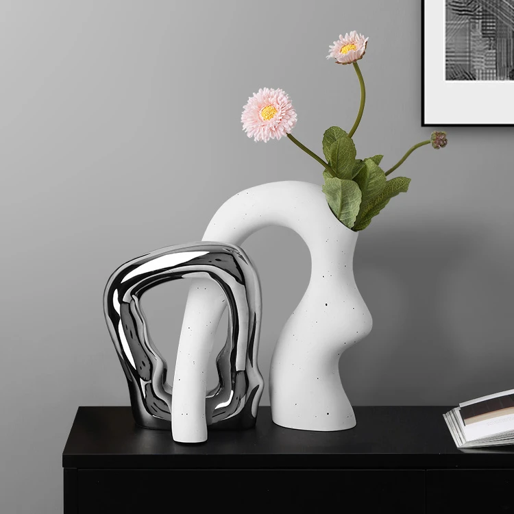 

Souvenir gift Art Luxury Ceramic Vase sliver color Decoration for Living room