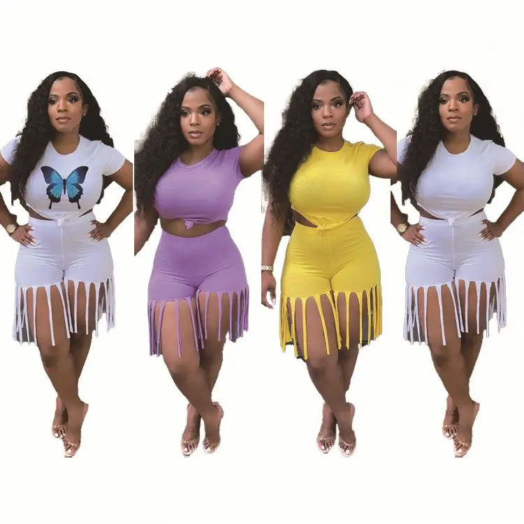 

2021 Trendy 2pcs Summer Two-Piece Cloth Fashion 2 Matching Women Clothing For Ladies Crop Top Casual Two Piece Pants Set