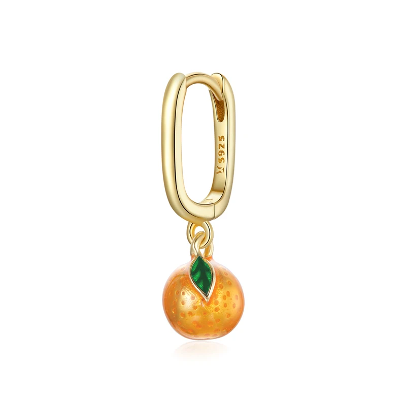

Fashion ear hoop tangerine fruit shape dangles design sterling silver S925 huggies earrings for girls
