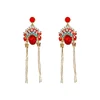 red long hanging retro national customs Chinese style diamond stud for women