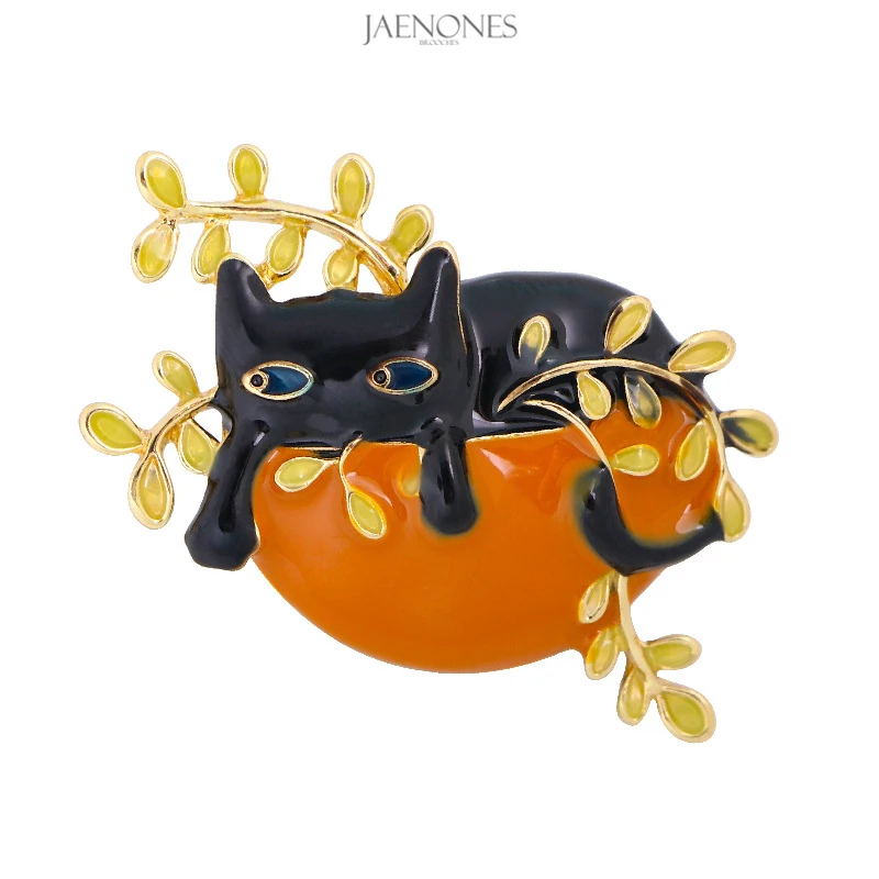 

JAENONES Wholesale Trendy Animal Multicolor Enamel Designer Inspired Logo Brooches Pin Cute Cat Brooch