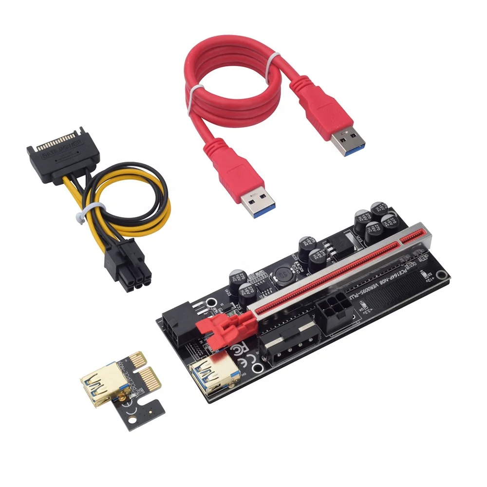 

2021 Upgraded Gold Riser Card 009S PCIE X1 To X16 6Pin Power 60CM USB 3.0 Cable Mining VER009S Plus