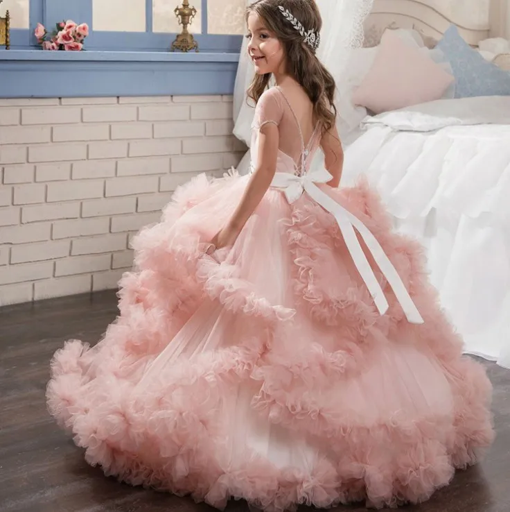 2020 Princess Puffy Ball Gowns Flower Girls Dresses Pink ...