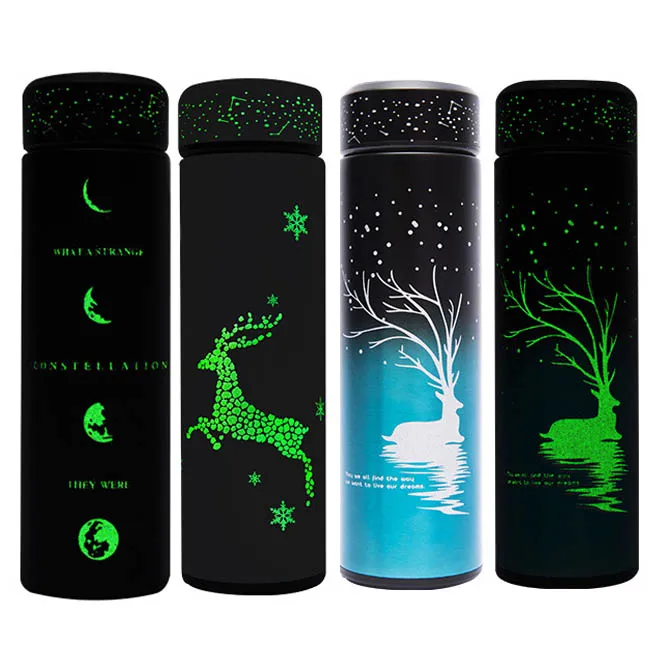 

500ml Glow In Dark Stainless Steel Drinking Thermos Bottle Insulated Vacuum Thermal Flask Water Bottle With Tea Infuser