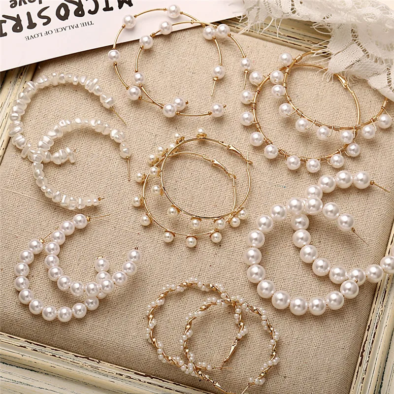 

Fashion Statement Unique Twisted Pearl Hoop Earrings Big Round Circle Earring Brinco For Women Girls