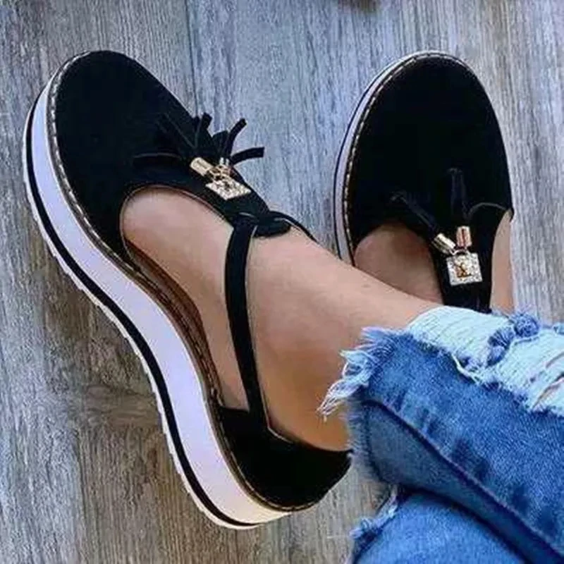 

Women Flat shoes Summer Vulcanized shoes Solid Color Thick Bottom Women's Sandals Fashion Tassel Casual Style Women's Shoes