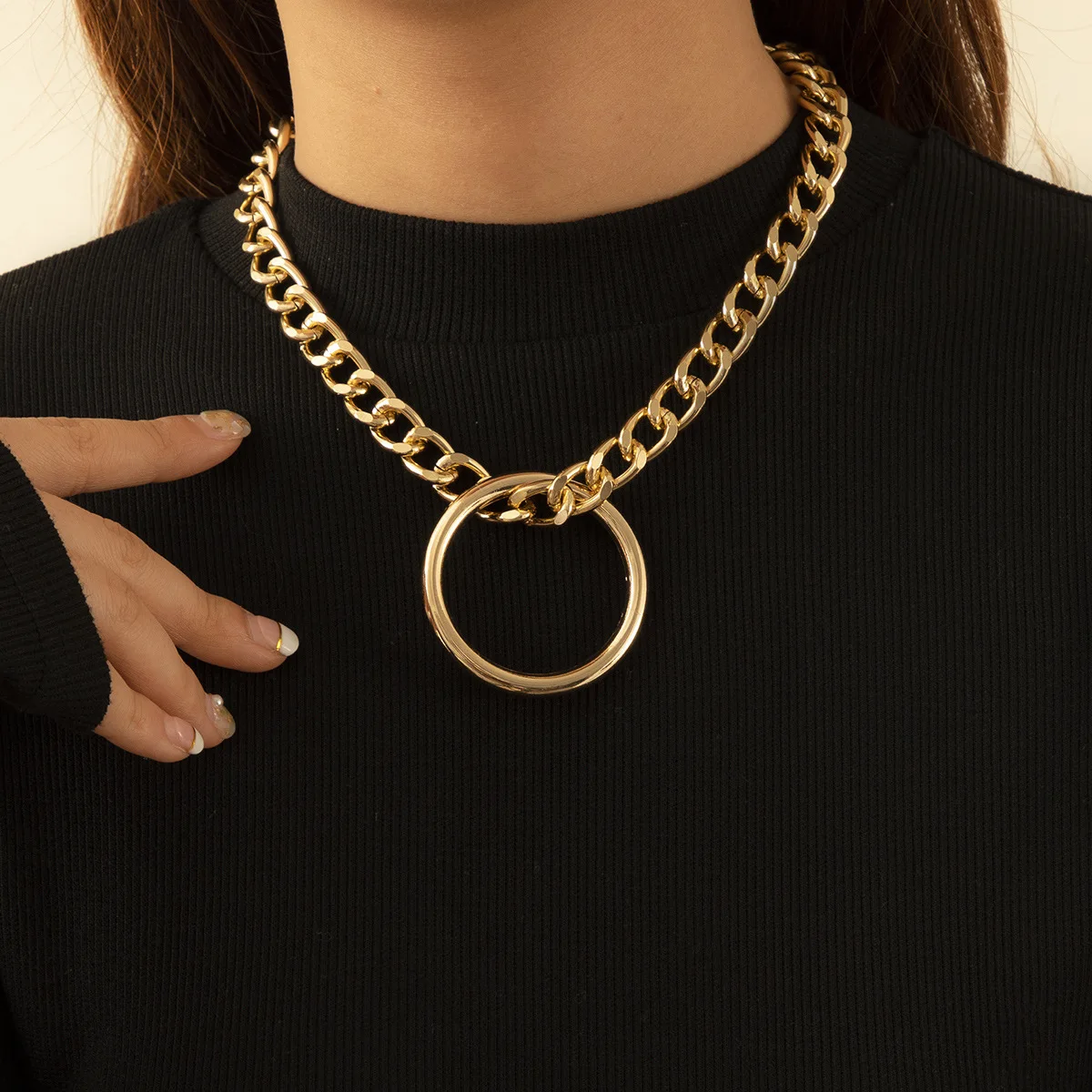 

Ins fashion trendy gold plated cuban chain chunky pendant collar necklace chokers for women necklace jewelry