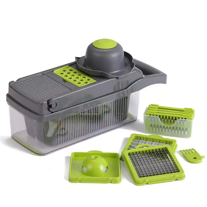 

Hand Operated Vegetable Slicer Veggie Chopper, Food Chopper Onion Cutter Vegetable Slicer, Green+ash