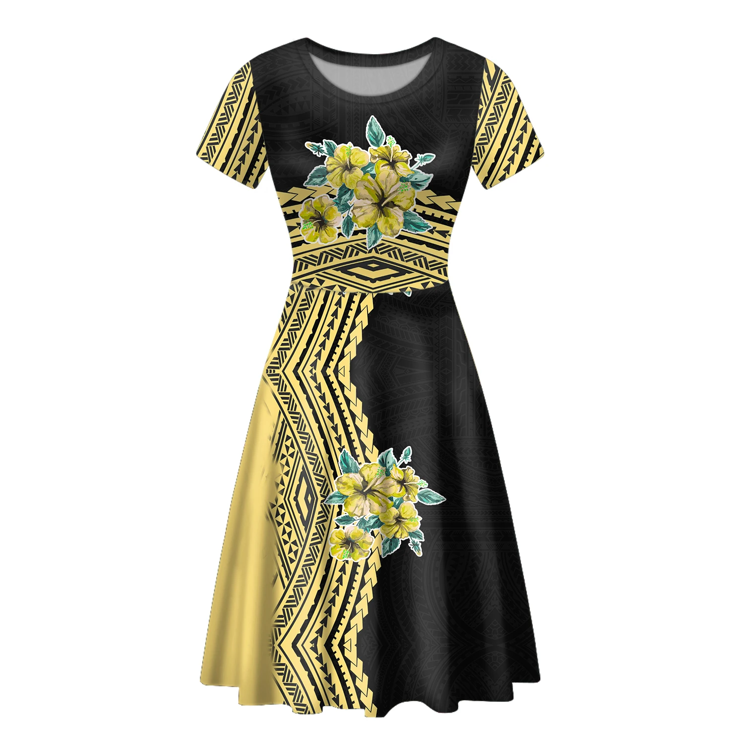 

Promotional Polynesian Hawaiian Flower Print Summer Beach Dress For Ladies Printable Casual Dresses Women Vintage Dresses, Customized color