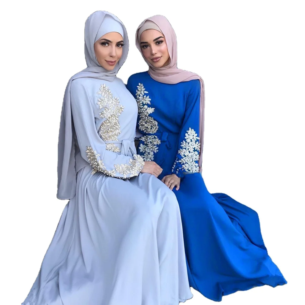 

Wholesale Muslim Hand Sewing Crystal Bead Turkish Middle East Women Dress