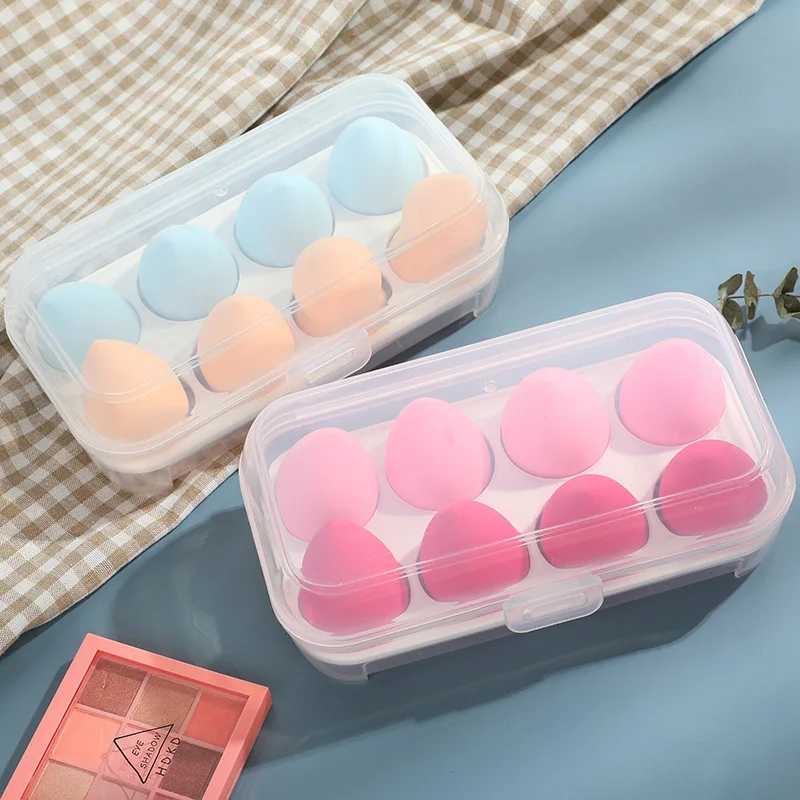 

Hot Selling 8PCS/Box Beauty Sponges Set With Egg Box Beauty Facial Foundation Blending Makeup Sponge Set Makeup Tools