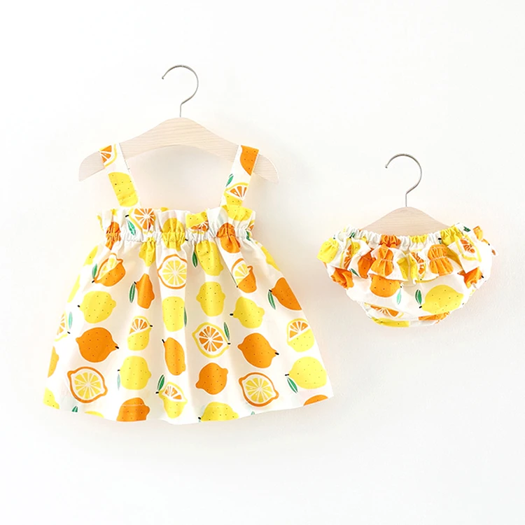 

summer 2021 cheap price high quality baby girl boutique Lemon printing design clothing sets children's clothing PP Pants, Yellow
