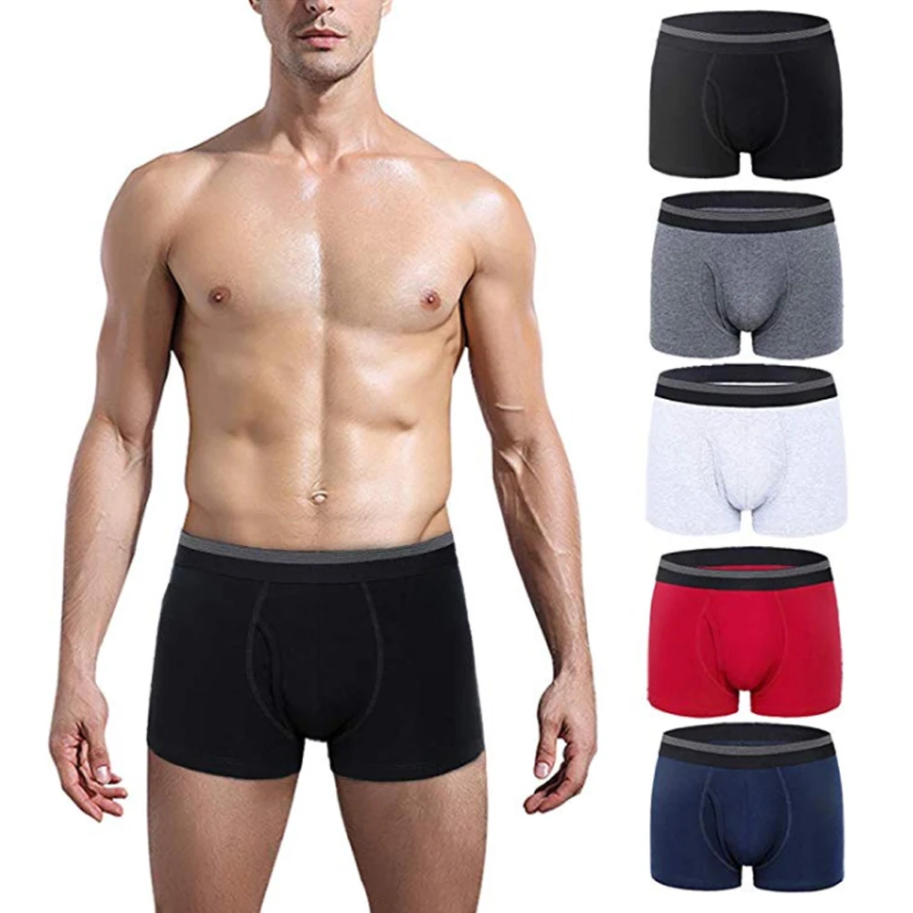 

2019 new custom cotton breathable mens underwear with pouch, Black;dark gray;grey;red;blue