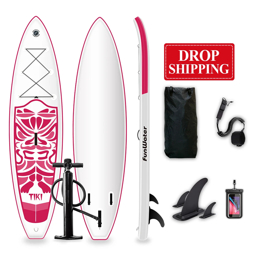 

FUNWATER Drop Shipping inflatable stand feather paddle board price china manufacture inflatable sup wave board water sports, Blue and pink