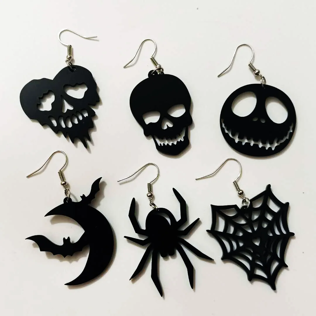 

Barlaycs Wholesale Fashion Halloween Accessories Horror Funny Scary Spider Bat Pumpkin Moon Skull Resin Earrings Acrylic Women