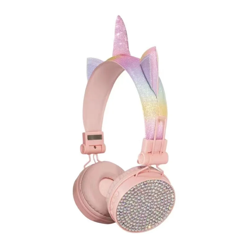 

Kids Unicorn Headphone Wireless Headset Foldable On-Ear Hands-free earphones with Diamond