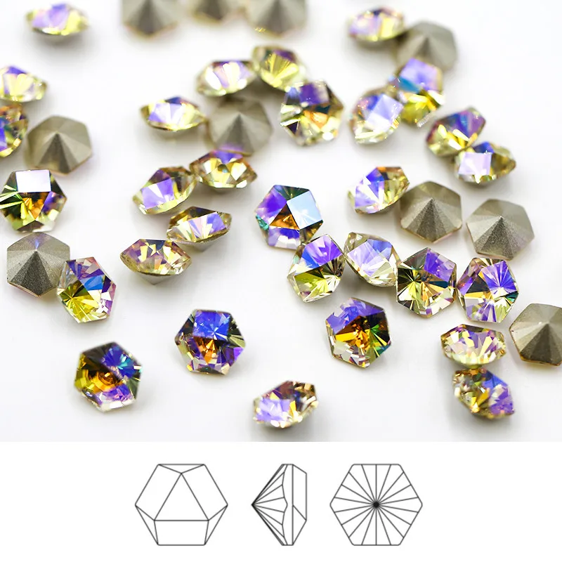 

Paso Sico China Wholesale Hexagon Faceted Clear Glass Stone for DIY Nail Art Accessories