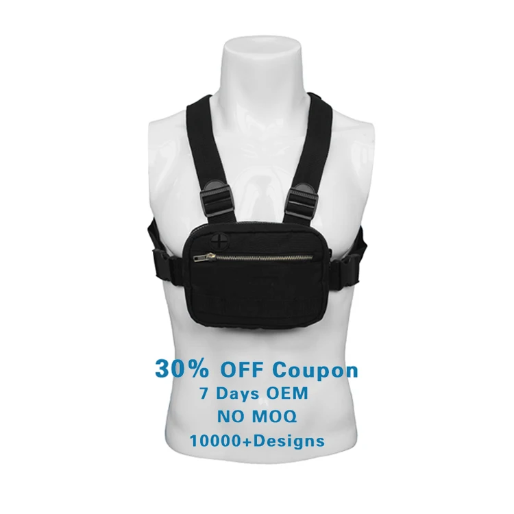 

2020 Bestsales Nylon Running Sports Men Durable Waterproof Chest Rig Bag with Headset Hole for outdoor indoor, Black